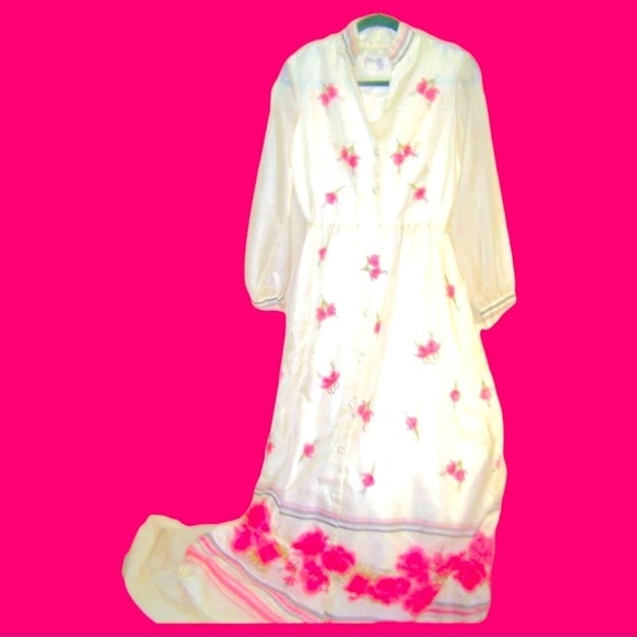 RARE Vintage 40s 50s Alfred Shaheen dress szM/L maxi grannycore silk chiffon vtg - Picture 6 of 10